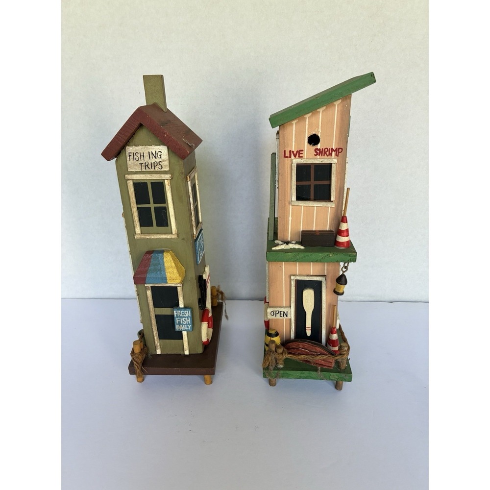 Wood Coastal Fishing Shack Decor‎ Beach Cottage Nautical Boat Rentals Figurine